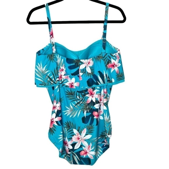 Coco Contours Agate Ruffle Bandeau Bra Sized One Piece Swimsuit - Tropicale - Picture 7 of 16